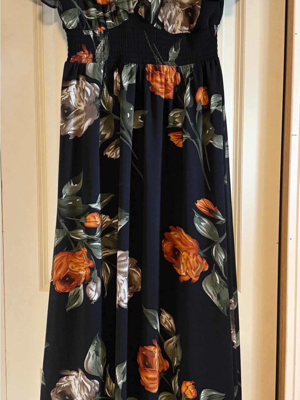 Baltic Born Black Maxi Skirt with Orange & Cream Floral Design